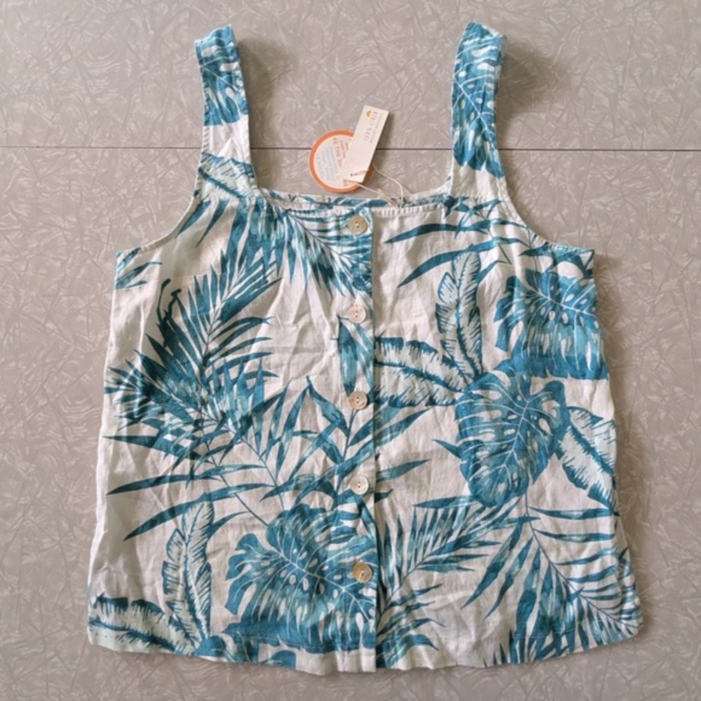 NWT C&C‎ California 100% Linen M Sleeveless Summer Floral Tropical Print Top